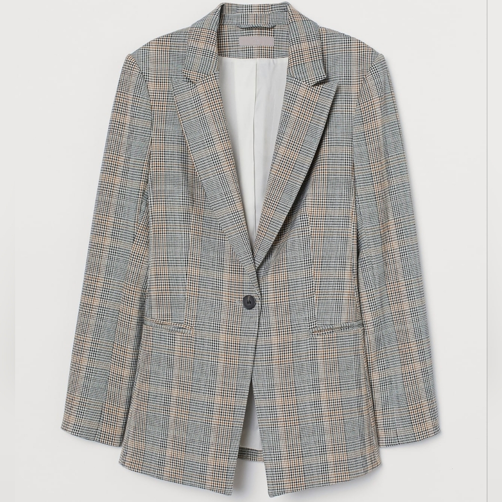 H&M Womens Checkered Blazer in Black and Brown - Size 0 - New With Tags